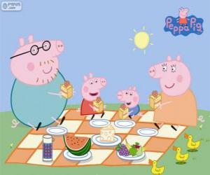 пазл Свинка Пеппа и ее семья сделать пикник